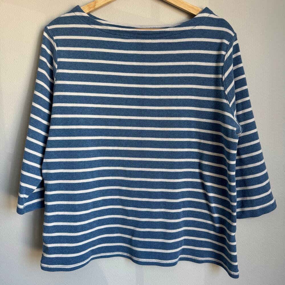 L.L. Bean Blue White Striped Cotton Knit Sweater Top Boat Neck 1X Coastal Preppy